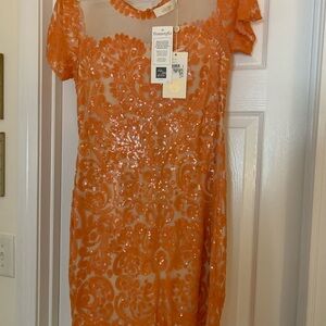 Orange Sequin Mini Dress
